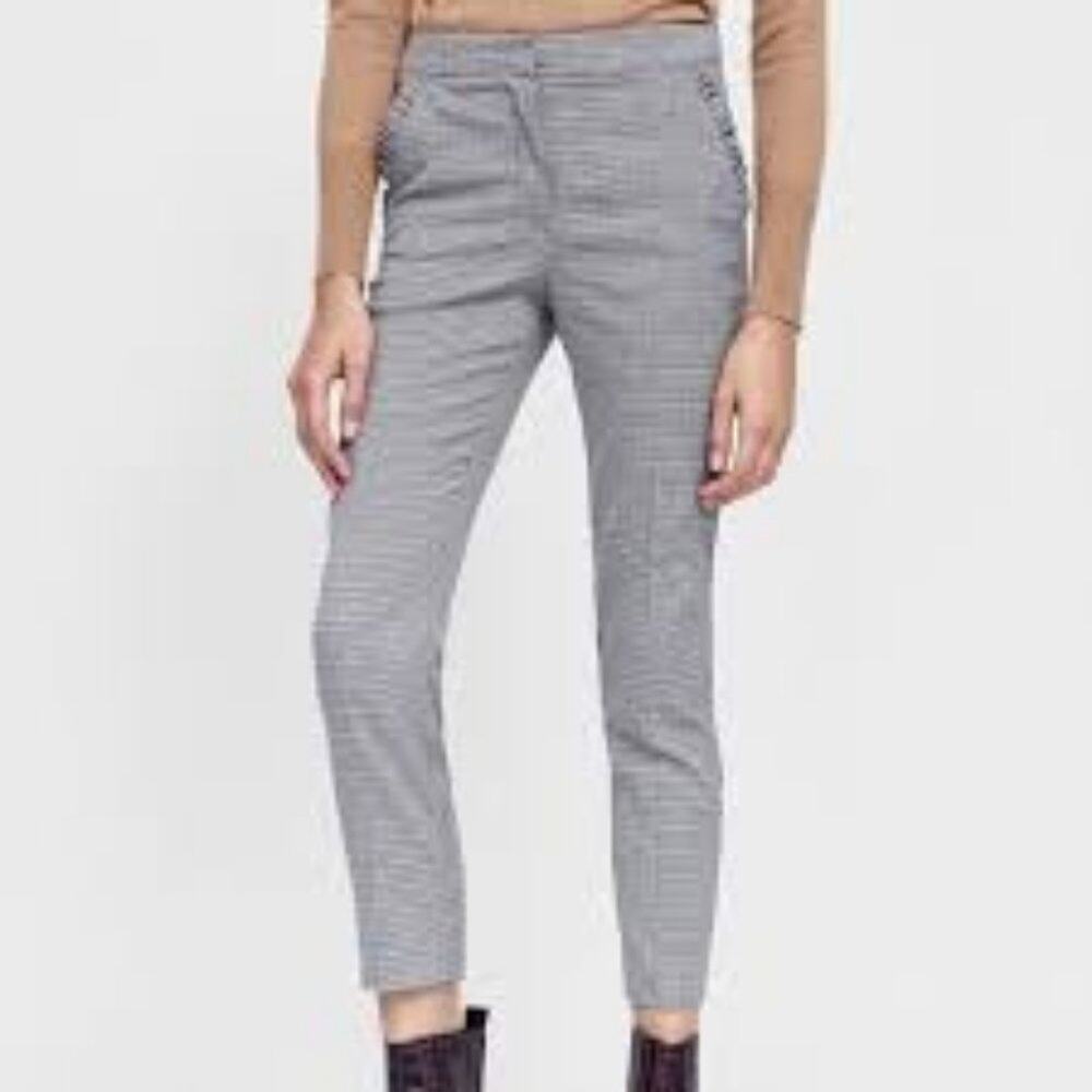 Zara Basic White Black Houndstooth Skinny Ankle Pants Ruffle Pockets